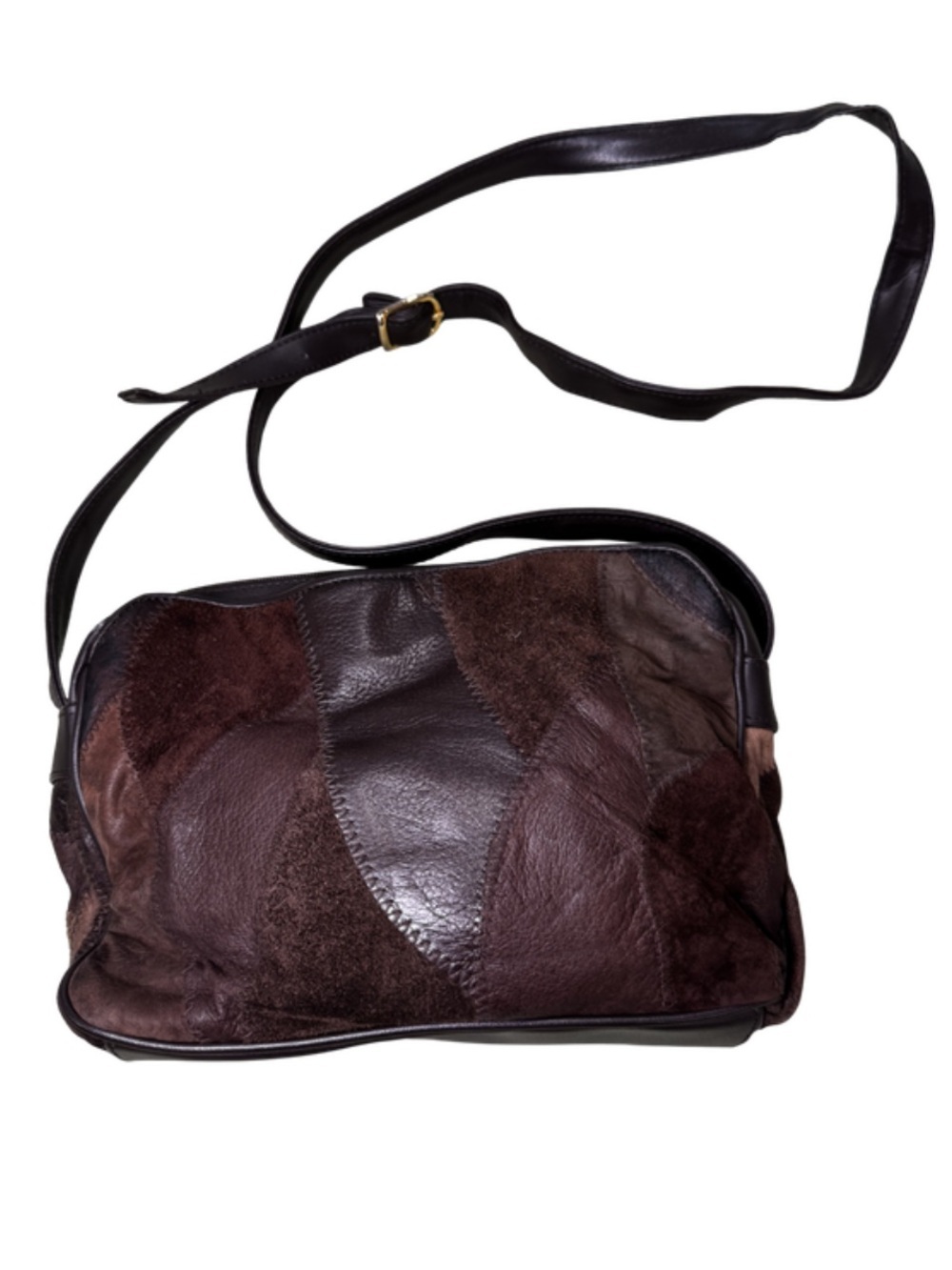 La Covina Patchwork Dark Brown Leather Crossbody Fall Purse - Picture 5 of 9